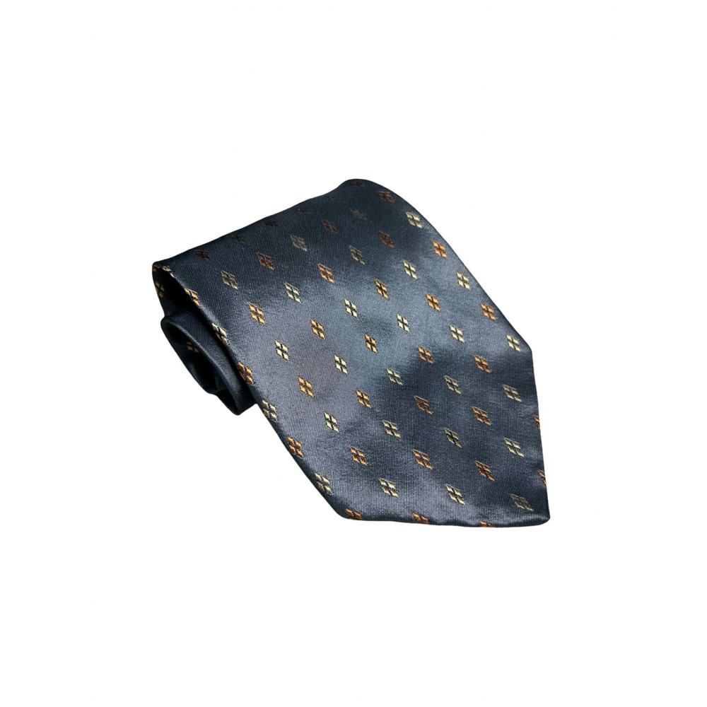 Hugo Boss Mens Silk Tie Gray Geometric Diamond Pattern Made in Italy